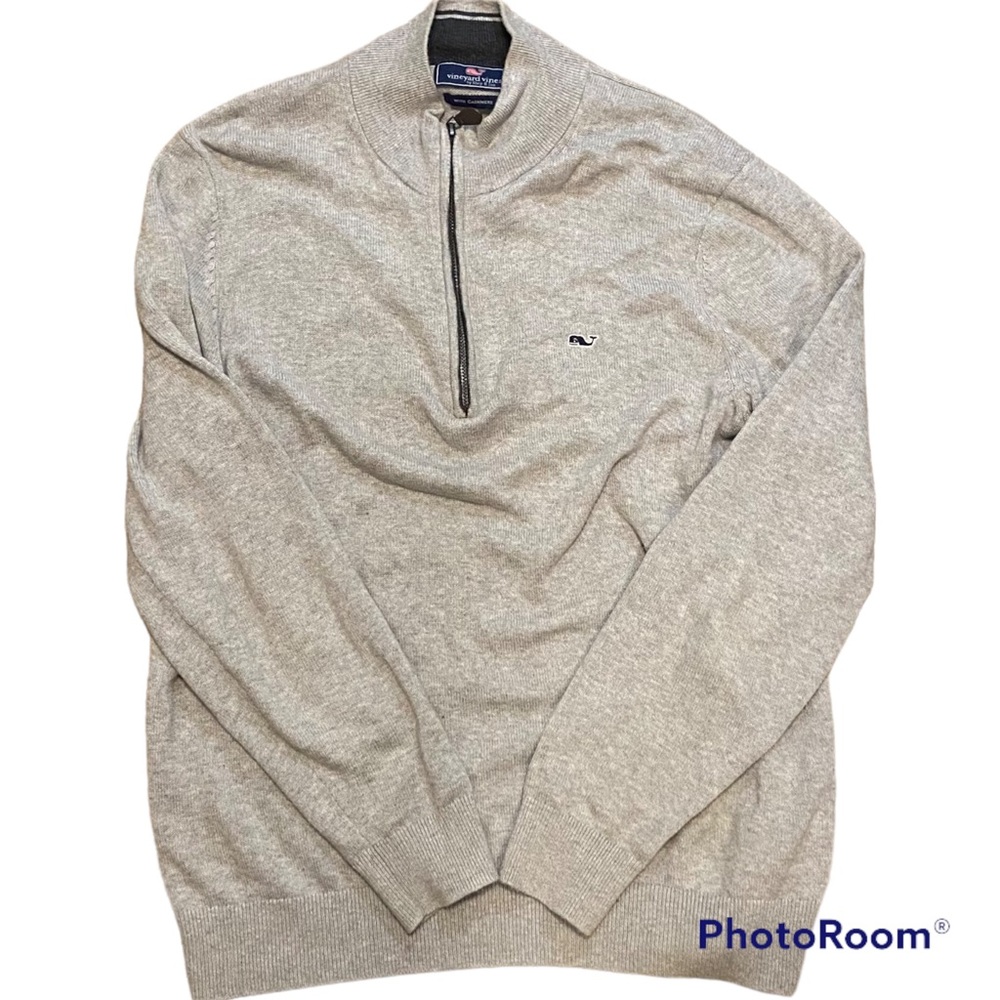 Light Beige Vineyard Vines Cashmere 1/4 Zip Size Small